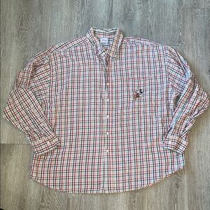 Vintage Disney Red and Green Plaid Shirt button down Mickey Mouse